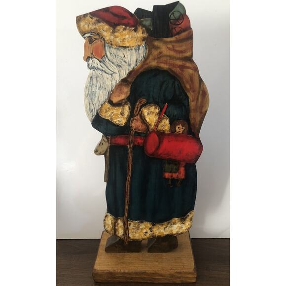 Signed & Numbered Santa Claus Hand painted Wood Folk Art Primitive Christmas VTG - Picture 1 of 6